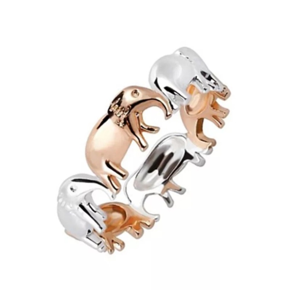 Silver & Rose Gold Elephant Eternity Band Ring - Picture 4 of 8